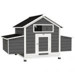 Pawhut Poulailler Cottage Sur Pied Verrouillable Toiture Int&eacute;grale 6 Pondoirs 150 X 100 X 96 Cm Bois Gris