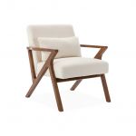 Fauteuil en bois d'hévéa, noyer clair et bouclette blanchelsweeek