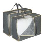 Relaxdays Sac de rangement pour couettes, 2 pi&egrave;ces, zip 3 c&ocirc;t&eacute;s, respirant, non-tiss&eacute;, housse sous lit, gris