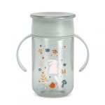 Suavinex Tasse Apprentissage pour Bébé, avec Disque Anti-Fuite, Magic Cup Rebord Antifuite 360°, Anses Amovibles, Couvercle Hygiénique, Compatible Lave-Vaisselle, 340 ml, +12 Mois, Wonderland, Vert