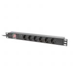 PDU Lanberg PDU-06F-0200-BK 6 prises type F 1U commut&eacute;e monophas&eacute;e 2 m aluminium noir