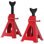 Homcom Lot de 2 chandelles voiture - chandelles de levage 3T hauteur r&eacute;glable 290-425 mm - acier fonte rouge