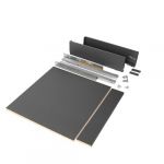 Emuca Kit système tiroir cuisine et salle de bain avec panneaux incluses et coulisses à sortie totale avec fermeture amortie, hauteur 93 mm pour module 600 mm et profondeur 500 mm, gris anthracite.