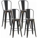 CLP Lot de 4 tabourets de bar Design Aiden noir/or