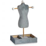 Gift Decor Bo&icirc;te &agrave; bijoux sur pied gris velours bois (12 x 40 x 24 cm)