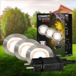 BRILONER - éclairage de jardin Connect to Shine 12V, lot de 3 spots LED encastrables au sol, kit de base avec transformateur, IP67, lumière blanc chaud, spots encastrables au sol, 30x26 mm, argent