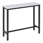 Homcom Table de bar - table haute de cuisine - dim. 120L x 40l x 100H cm - ch&acirc;ssis pi&egrave;tement acier noir, plateau aspect marbre blanc