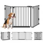 Pawhut Barriere de securite chien - pliable modulable - avec porte en acier - 3 panneaux - fermeture automatique - 202,5 cm - noir