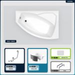 Baignoire asymétrique - 130 x 85 cm - Droite - avec Habillage - Pieds - Repose-tête - Vidage Chrome - RIMA