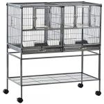 Pawhut Cage à Oiseaux avec séparation mangeoire et perchoir 95L x 45l x 102H cm Noir et Gris