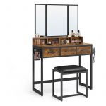 Coiffeuse avec tabouret miroir triple 3 tiroirs marron rustique