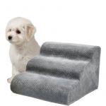 Relaxdays Escalier pour chien, 3 marches, H x L x P : 35 x 35 x 56 cm, antid&eacute;rapant, housse en tissu, gris clair