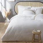 Housse de couette et deux taies coton (260 cm) Laly Blanc