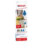 Edding 4600 Feutre pour textiles - noir, bleu, bleu clair, vert clair, bleu d'orient - 5 pièces - pointe ronde 1 mm - feutre textile lavable en machine (60 °C) pour décorer le tissu - marqueur textile