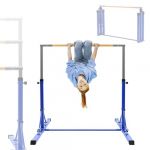 Barre de gymnastique pliable pour enfants Hauki r&eacute;glable 95.5-150cm bleu structure en acier et bois