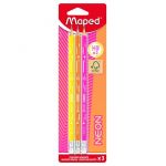 Maped 3 Crayons Graphite HB2 Néon- Crayons à Papier FSC HB Embout Gomme - Forme Triangulaire Ergonomique - Mine Résistante