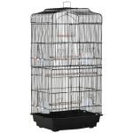 Pawhut Cage &agrave; oiseaux voli&egrave;re avec mangeoires perchoirs plateau amovible dim. 46,5L x 35,5l x 92H cm m&eacute;tal PS noir