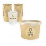 ECOPICNIC Lot de 50 gobelets à soupe 350ML avec couvercles PP revêtement PE jetables et étanches.