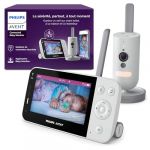 Philips Écoute-bébé connecté avec Wi-Fi, caméra HD de haute qualité, vision nocturne infrarouge, détection des pleurs, audio bidirectionnel, 12 heures d'autonomie en mode éco, modèle SCD951/26