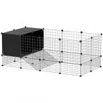Pawhut Enclos pour petits animaux - modulable - 31 panneaux avec niches sur&eacute;lev&eacute;es - en acier - 140x70x52cm - noir