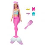 Mattel Sirène Poupées avec cheveux roses de 18 cm de long et accessoires colorés pour s’amuser à coiffer, comme un serre-tête et des barrettes, HRR00