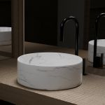 Aurlane Vasque à poser Ronde en Céramique Blanche Mat Effet Marbre - Ø36cm x 13cm - WHITE MARBLE