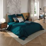 Atmosp ra Parure de lit 2 Personnes 260 x 240 cm Housse de couette avec 2 taies en Coton lav&eacute; Bleu Canard et tuft&eacute;