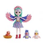Mattel Enchantimals Poup&eacute;es B&ecirc;tes Citadines Filia et Famille Finch, ami Tropic et 2 Figurines oiseaux, petite poup&eacute;e avec jupe amovible et accessoires, Jouet Enfant, D&egrave;s 4 ans, HKN15
