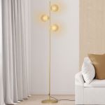 Idmarket Lampadaire sur pied en métal doré avec 3 abat-jours globe verre