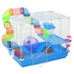 Pawhut Cage &agrave; hamster rongeur 2 nive 46x30x37cm Bleu