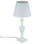 Atmosphera Lampe &agrave; poser en bois sculpt&eacute; et patin&eacute; - blanc