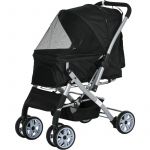 Pawhut Poussette buggy pliable chien chat panier et sac de rangement attaches sécurité housse réglable poignée réversible acier Oxford noir