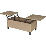 Outsunny Table Basse de Jardin Style Cosy Chic - Table Basse relevable - métal époxy résine tressée Imitation rotin Beige