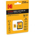 Kodak avec adaptateur 256Gb. UHS 30 Video class V30. Up to 85MB/s write / 95MB/s read