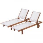Viva Green Lot de 2 bains de soleil en bois exotique Saïgon - Maple - Marron clair