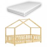 En Casa Lit d'enfant Treviolo Forme Maison avec Matelas Orthop&eacute;dique 140 x 70 cm Bois Naturel [en casa]