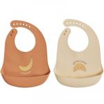 Lot de 2 Bavoirs en SIlicone - Caramel et Beige