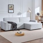 Canapé convertible cic-clac avec angle réversible Pikado Tissu effet lin Gris clair