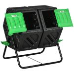 Outsunny Composteur de jardin - bac &agrave; compost pour d&eacute;chets - rotatif 360&deg; - double chambre 130 L - acier PP vert noir 67x60x77cm Noir