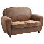 GANSSI Canap&eacute; Club 2 Places Marron Aspect Cuir Vieilli