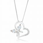 Elli Collier Femme Pendentif de Papillon en Forme de Coeur Élégant avec des Cristaux de Zircone en Argent Sterling 925