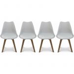 Alice's Garden Lot de 4 chaises scandinaves. pieds bois de hêtre. fauteuils 1 place. blancs