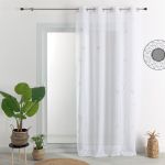 Homemaison Voilage fantaisie brod&eacute; feuilles de gingko Blanc 140 x 260 cm - Blanc