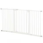 Pawhut Barri&egrave;re de s&eacute;curit&eacute; longueur r&eacute;glable porte double verrouillage sans per&ccedil;age acier plastique blanc