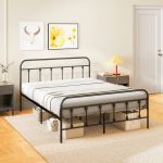 Homcom Lit double acier noir - tête de lit, pied de lit et sommier inclus - compatible matelas 140x200 cm
