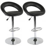 Lot de 2 tabourets de bar Sasha similicuir Longueur 52 5, Largeur 47, Hauteur 80cm Noir
