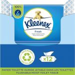 Kleenex Fresh - Papier Toilette Humide (12 paquets de 42 feuilles) - jetable dans les toilettes - 100% fibres naturelles - sans plastique - sans parfum - sans alcool