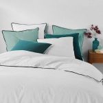 Housse de couette et deux taies coton lav&eacute; (240 cm) Linette Blanc