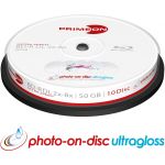 Primeon Photo on Disc BD-R DL 50 Go / 270 min 8x, Full printable Ultra Glossy, 10 pi&egrave;ces en cloche