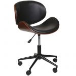 The home deco factory Chaise de bureau bois et simili cuir &agrave; roulettes Reno